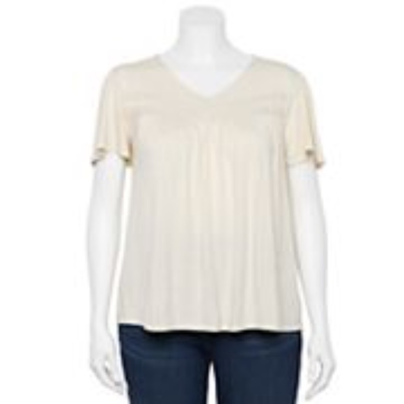 Sonoma Goods For Life -Trim-Detail Short Sleeve Top (Oatmeal) - Picture 1 of 3